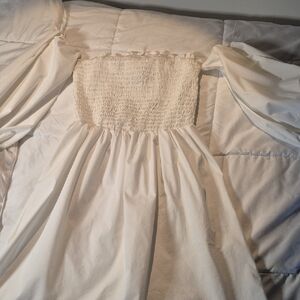 New York & Company Cream Smocked Dress